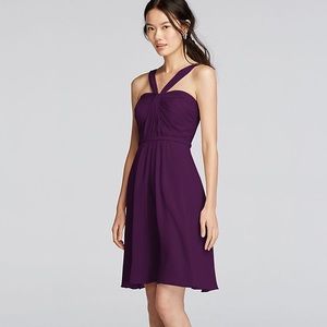 Y-Neck Ruched Bodice Crinkle Chiffon Dress